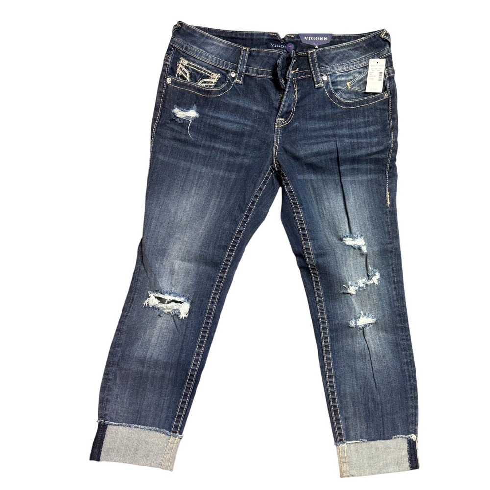 Vigoss Chelsea Skinny Jeans Womens‎ 11/12 Dark Wash Distressed Cuffed  NEW J5